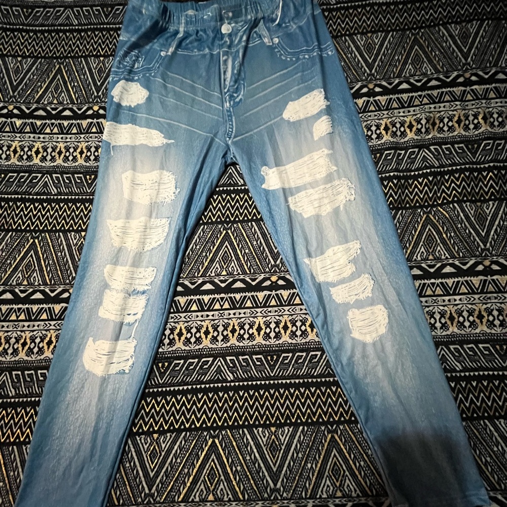 Distressed Blue denim leggings